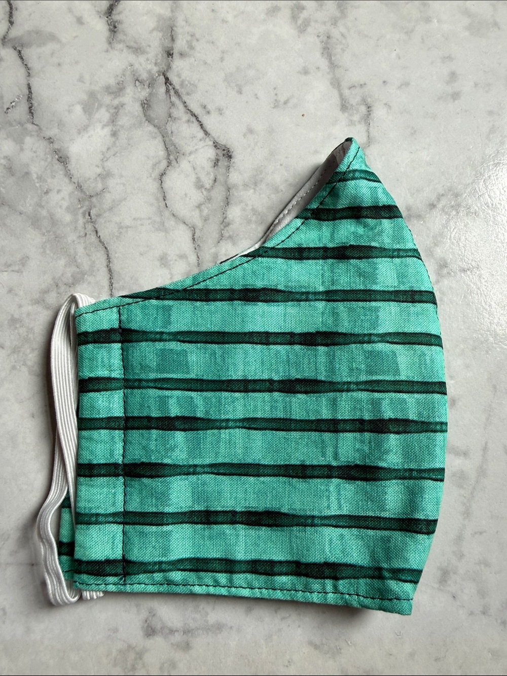 Turquoise Striped Cotton Face Mask
